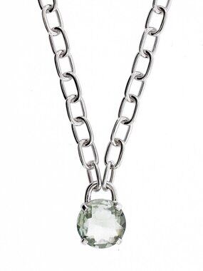 9CT Green Amethyst 925 Sterling Silver Paperclip Necklace 18"